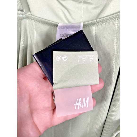 H&M Swimsuit Bathing Suit US Size L Green Padded Belted Vintage Inspired NEW - Picture 11 of 14